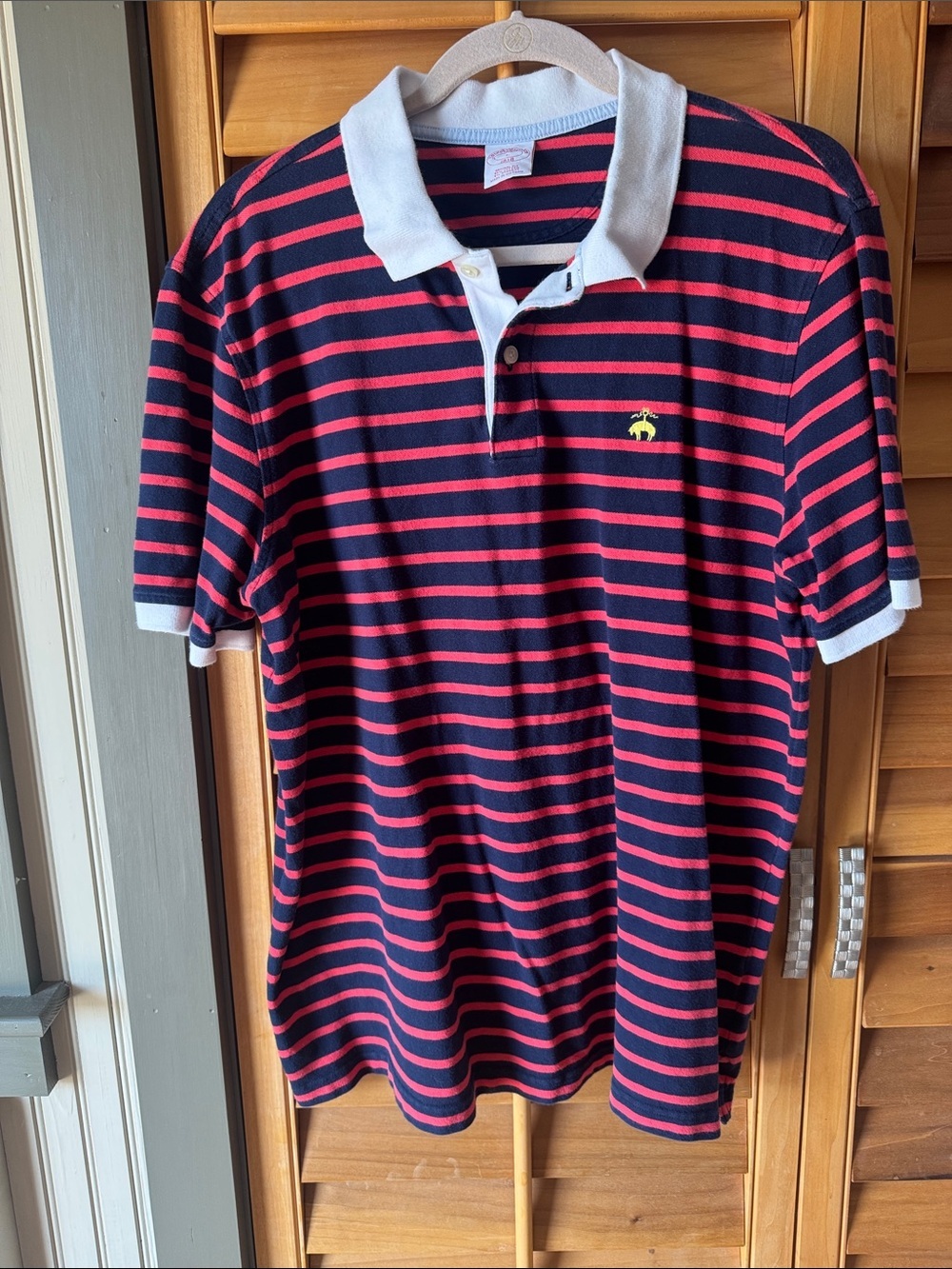 Brooks Brothers Navy and RedStriped Polo with White Collar size Large
